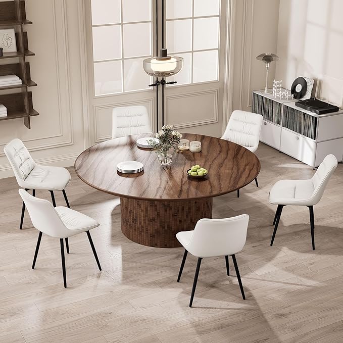 Kidol & Shellder Dining Chairs Set of 2, Modern Upholstered Faux Leather Kitchen Side Chairs with Comfortable Back - Mid-Century Armless Chair for Dining Living Room Bedrooms, with Metal Legs (White)