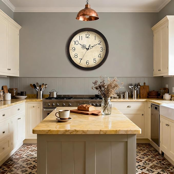 Wall Clock, Vintage Wall Clocks Battery Operated Quartz Silent Non-Ticking 16 Inch Retro Rustic Style Clock Decorative for Kitchen,Bathroom Home Office (Bronze)