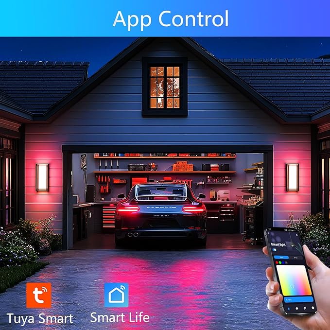 LED Smart Outdoor Wall Lights,14in 22W RGB+2700K-6500K Color Changing Wall Sconce, Waterproof LED Outdoor Porch Lights, APP Control,IP65 Waterproof,for House Porch Yards