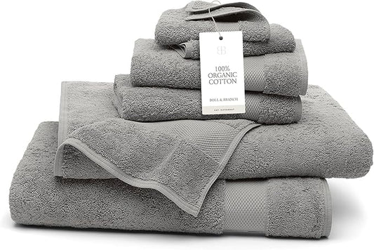 BOLL & BRANCH Plush Bath Sheet Set - Stone - 6 Piece - Includes 2 Oversized Bath Sheets, 2 Hand Towels & 2 Washcloths - 100% Organic Cotton - Ultra Soft & Luxurious - Quick Absorbing