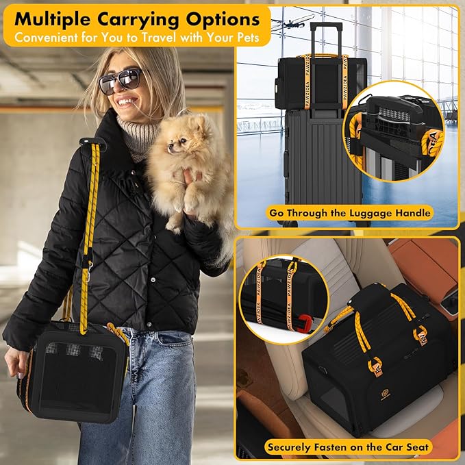 PAWZIDEA Expandable Pet Carrier Airline Approved, 18"×11"×11" Small Dog Carriers, Collapsible Top-Load Cat Carrier for 2 Cats Under Seat, Soft-Sided Puppy & Animal Travel Bag, ID Card, Up to 15lbs