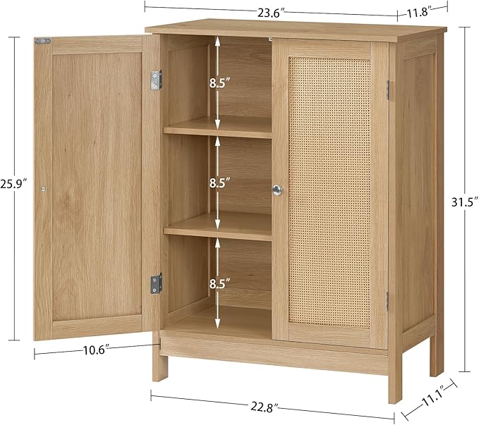 Iwell Storage Cabinet, Rattan Cabinet with Adjustable Shelf, for Living Room, Entryway, Kitchen, Home Office, Nature