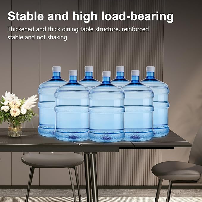 Expandable Rectangular Dining Table (62.9" to 94.4") – Modern Black Sintered Stone Top, Adjustable Table for 6 to 10 People for Dining Room Family Gathering