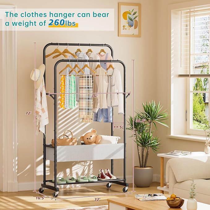 SINGAYE Clothes Garment Coat Rack Drying Clothing Racks Metal Freestanding for Hanging Clothes Portable Closet for Laundry Bedroom Black