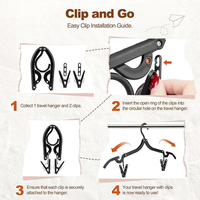 HOUSE DAY Foldable Travel Hangers 10 Pack w/10 Clips, Cruise Essentials 2025, Portable Hanger Collapsible Hangers Plastic, Travel Must Haves for Suitcase, Hotel, RV, Road Trip, Flying, Camping-Black