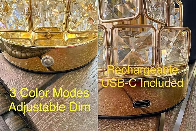 Crystal Cube LED Night Light with Sunflower Vase, USB Rechargeable Table Lamp, 3 Color Modes, Touch Control, Decorative Accent Light for Bedroom, Home (Rubik's Cube Crystal (Sunflower))