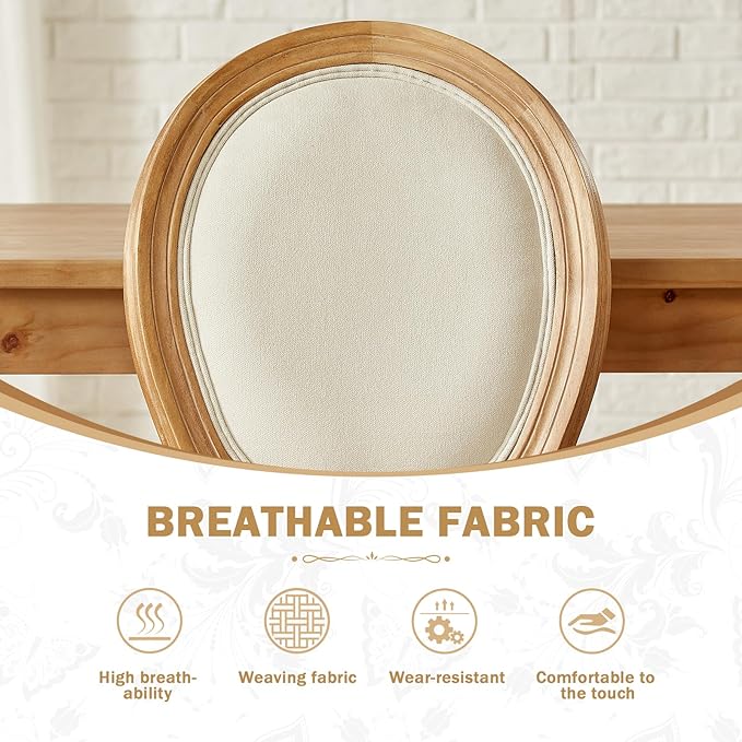 Nrizc French Country Dining Chairs Set of 2, Vintage Farmhouse Dining Chairs with Round Back, Solid Wood Dining Room Chairs, for Kitchen, Bedroom, Dining Room