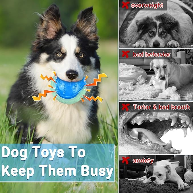 Glow Dog Ball, 3.5” Squeaky Dog Toy Ball, Dog Rubber Ball Toys for Small and Medium Large Dogs, Durable Dog Fetch Toys Puppy Chew Toys Pack of 4