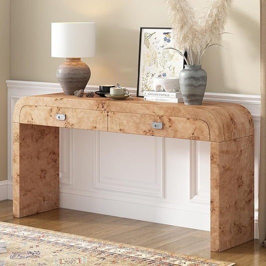 Merax Entryway Console Table, with 2 Storage Drawers, Retro Style/Wood Frame/Behind Couch & Sofa, Natural Brown