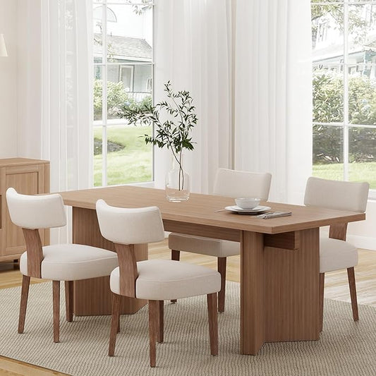 Mid Century Modern Dining Chairs Set of 4 Upholstered Linen Fabric Dining Chairs Curved Backrest Farmhouse Dining Room Chairs Kitchen Chairs with Wood Legs, Beige