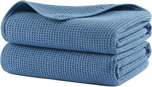 POLYTE 380 GSM Microfiber Oversize Quick Dry Lint Free Waffle Bath Towel for Body, 60 x 30 in, Set of 2