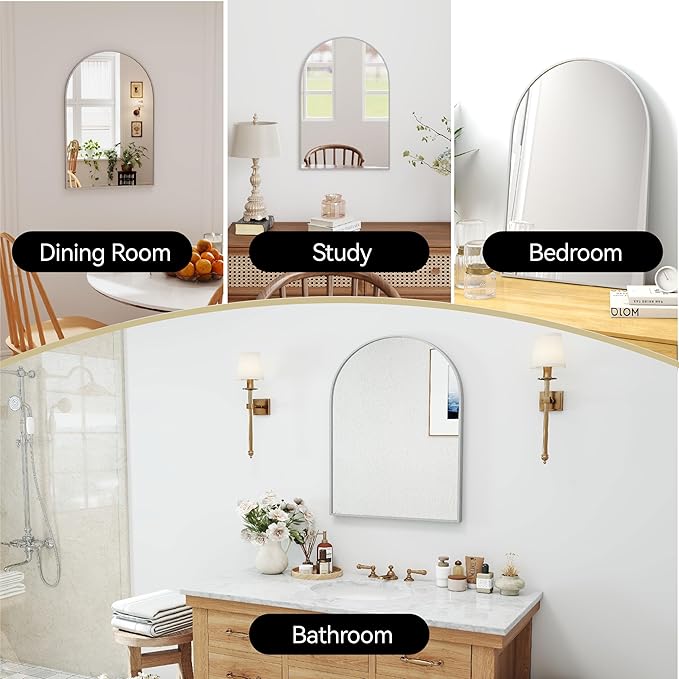 30x20 Arch Mirror Rectangle Wall Mounted Hanging or Against Wall Aluminum Alloy Metal Frame Dressing Make-up Mirrors for Entryway Bedroom Bathroom Living Room 30 20 inch Silver