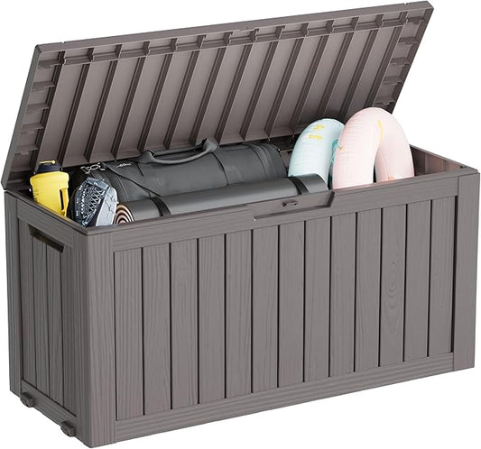 Outdoor Storage Box, Resin Deck Boxes Indoor and outdoor, Waterproof Storage Box Lockable Lid (Grey, 80 Gallon)
