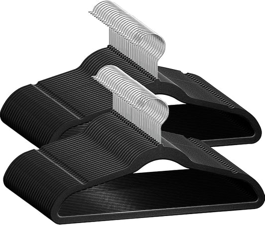 50 Premium Kids Velvet Hangers - 14" Non-Slip Clothes Hangers for Kids & Preteens - Ultra Slim, Space-Saving, Strong & Durable Hangers with 360° Swivel Hook - Black