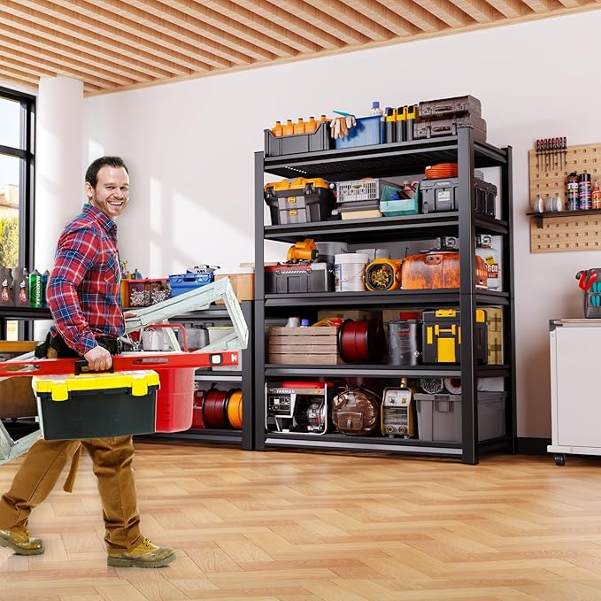 Garage Shelving-3500 lbs 5 Tier Storage Shelves,Adjustable Heavy Duty Metal Shelving Unit and Storage Large Wire Rack,Utility Steel Shelf for Warehouse Industrial Pantry Basement -72"x59"x20",Black