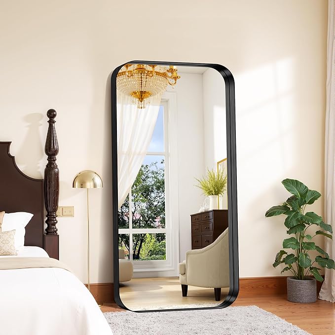 FORBATH 60x30 Inch Large Bathroom Mirror for Double Sinks, Brushed Black Deep Frame Wall Mirror with Rounded Corners, Anti-Rust Tempered Glass for Modern Farmhouse Vanity (Horizontal/Vertical)