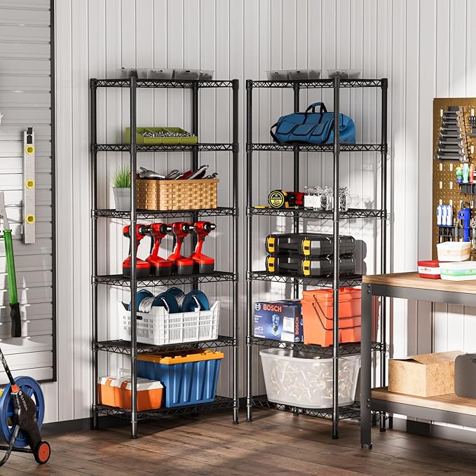 SINGAYE 6 Garage Heavy Duty Shelving Unit Kitchen Pantry Close Home Organizers and Storage Bathroom Shelf Laundry Room Organization Industrial Book Metal Wire Adjustable Shelves