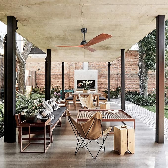 Sofucor Ceiling Fan without Lights, 60 Inch Low Profile Flush Mount Mordern Wood Ceiling Fan with Remote for Indoor Farmhouse Bedroom Living Room Outdoor Patio Porch, Reversible DC Motor, Noiseless