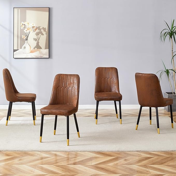 Dining Chairs Set of 4，Modern Dining Chairs, Equipped with Suede Nap Backrest Cushions and Metal Legs, Suitable for Restaurants, Kitchens, and Dining Room Chairs
