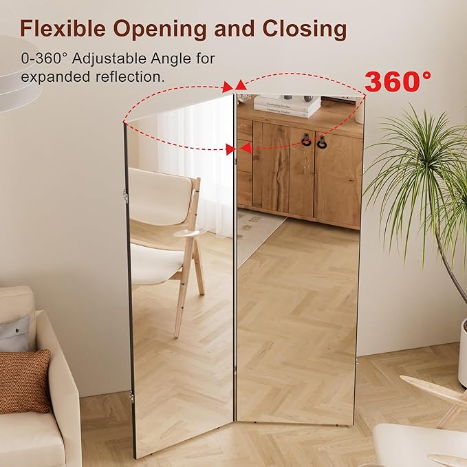 brisafe 360-Degree Folding Full-Length Mirror - 71"x47" Oversized Anti-Shatter Nano Film Mirror, Space-Saving Foldable Design for Home Gym/Yoga Studio,Black, 60% Commercial Insurance Discount