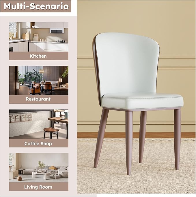 Dining Chairs Set of 2, Modern Faux Leather Dining with Carbon Steel Legs for Living Kitchen Dining Room