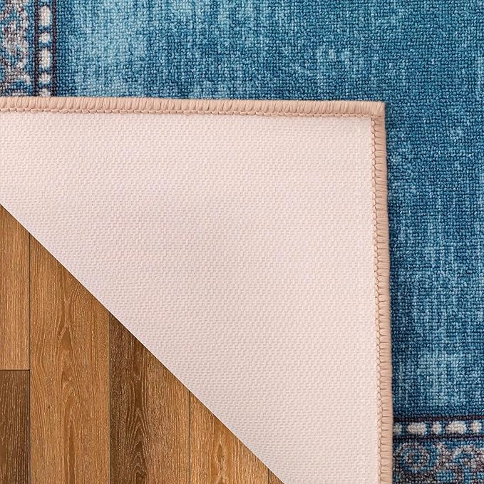 Antep Rugs Alfombras Bordered Modern 2x5 Non-Slip (Non-Skid) Low Pile Rubber Backing Kitchen Area Runner Rug (Turquoise Blue, 2' x 5')