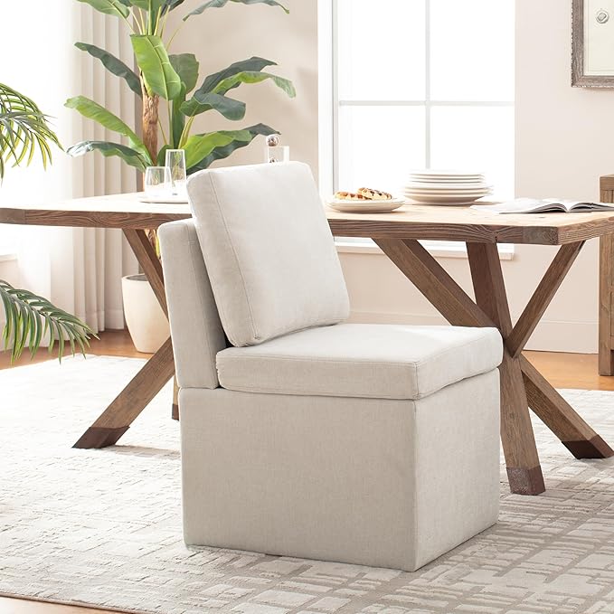 VKNOW Upholstered Dining Chairs, Modern Kitchen Chairs with Storage, Linen Armchair Dining Room Chairs for Kitchen Room (Beige, Set of 1)