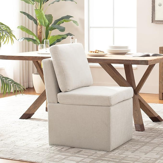 VKNOW Upholstered Dining Chairs, Modern Kitchen Chairs with Storage, Linen Armchair Dining Room Chairs for Kitchen Room (Beige, Set of 1)