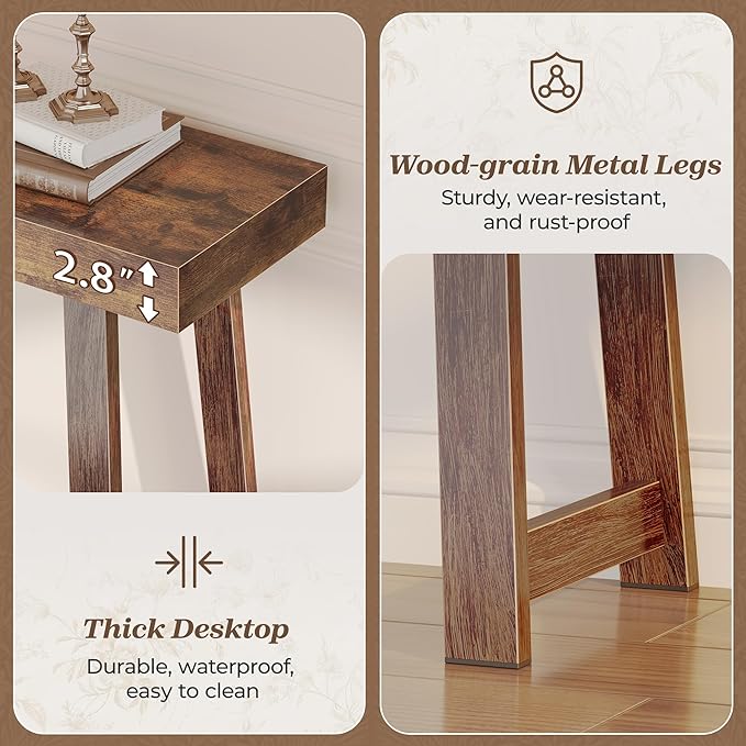 Huuger Entryway Console Table with Charging Station, USB-C Port, 47.2 Inch Sofa Table with Metal Legs, Entry Hallway Table with Thicker Desktop, Modern Behind Couch Table, Rustic Brown