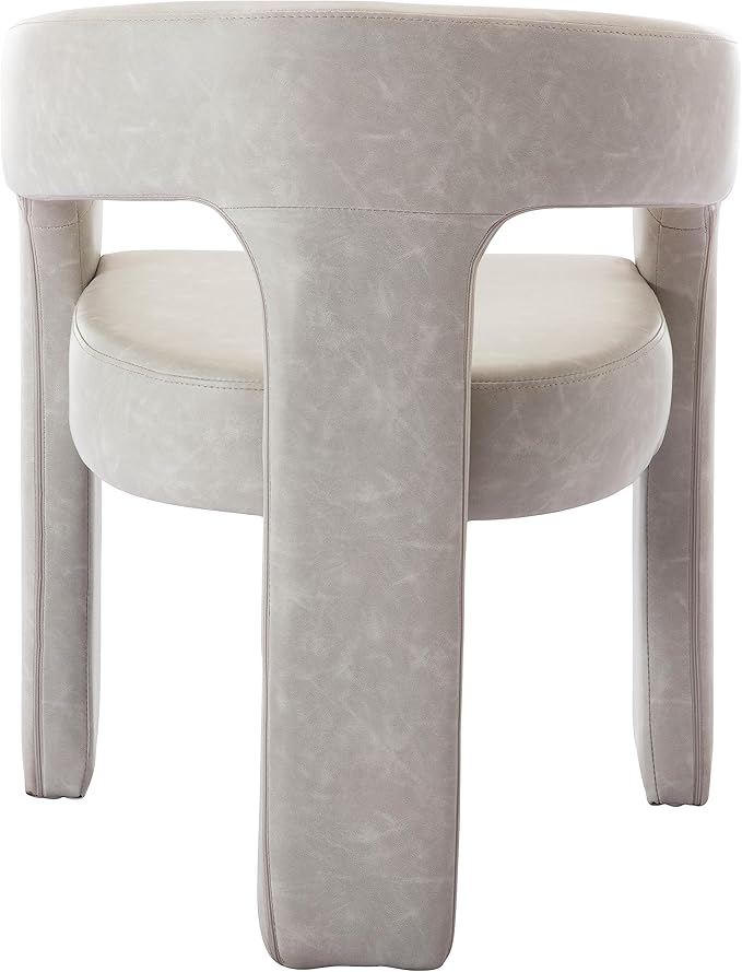 Modern Barrel Dining Chairs Set of 2, PU Leather Upholstered Accent Side Chair with Arms Comfy Makeup Vanity Chairs, Dining Living Room Kitchen Chairs, Grey