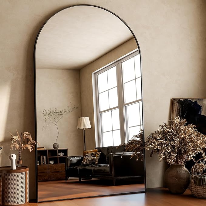HARRITPURE 86x46 inch Full Length Mirror - Oversized Arched Mirror Aluminum Frame Full Body Floor Mirror with Stand for Living Room,Bedroom,Cloakroom,Black