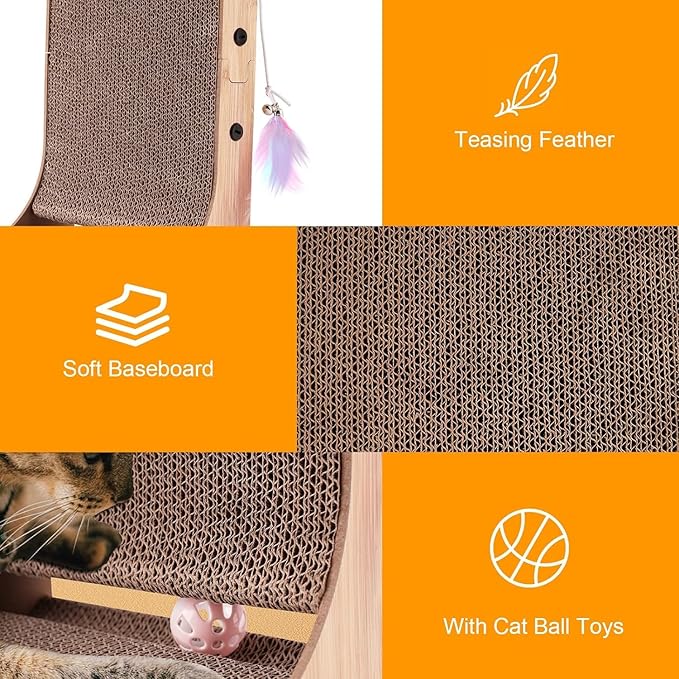 L Shape Cat Scratcher, 23.6 Inch Cat Scratchers for Indoor Cats, Protecting Furniture Cat Scratch Pad, Cardboard Cat Scratching with Ball Toy