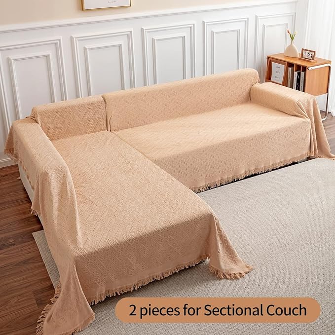 Deep Dream Sectional Sofa Cover, 3 Cushion Couch Cover for Dogs, Geometrical Jacquard Fabric in Brown (Medium, 71" x 91")