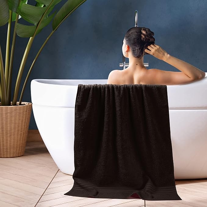 BOUTIQUO Cotton 2 Pack Bath Towel Set 28x55, Eco-Friendly Large Bath Towels, Compact Quickdry Lightweight Soft & Highly Absorbent Bath Towel, Ideal for Everyday Gym Travel Camp Pool - Chocolate Brown