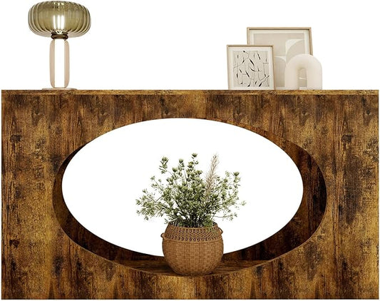 Solid Wood Console Table, Farmhouse Entryway Table with Open Storage, Long Sofa Table Behind Couch, for Living Room, Hallway, Foyer, Entrance, Easy Assembly, Rustic Brown