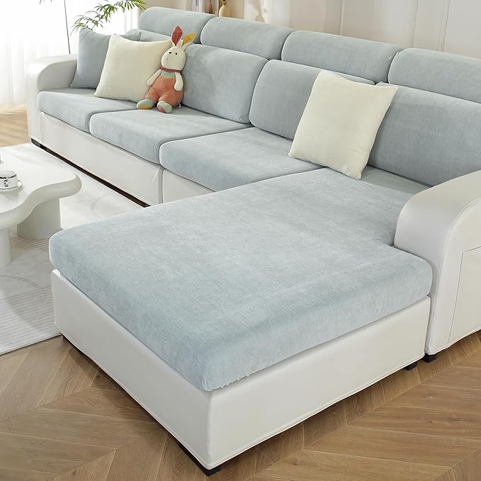 Chaise Cushion Cover for Sectional Sofa, Softer Chenille Sofa Cover for L Shaped Couch (Left or Right Facing), Stretch Chaise Couch Slipcover (Only 1 Piece, Light Grey)