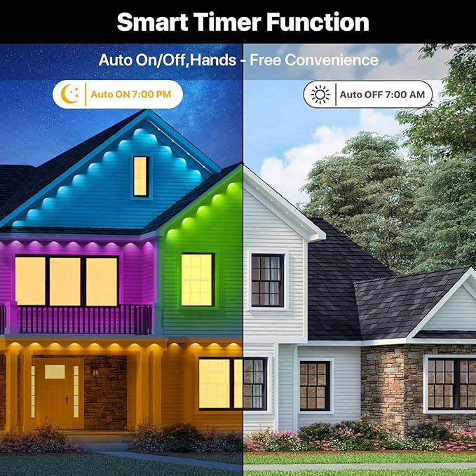 Permanent Outdoor Lights, 100FT RGB+IC LED Lights with Smart APP & Remote Control, 72 Scene Modes, Waterproof IP65 for Holiday, Christmas, Yard Decorations(Extension Cord Not Included)