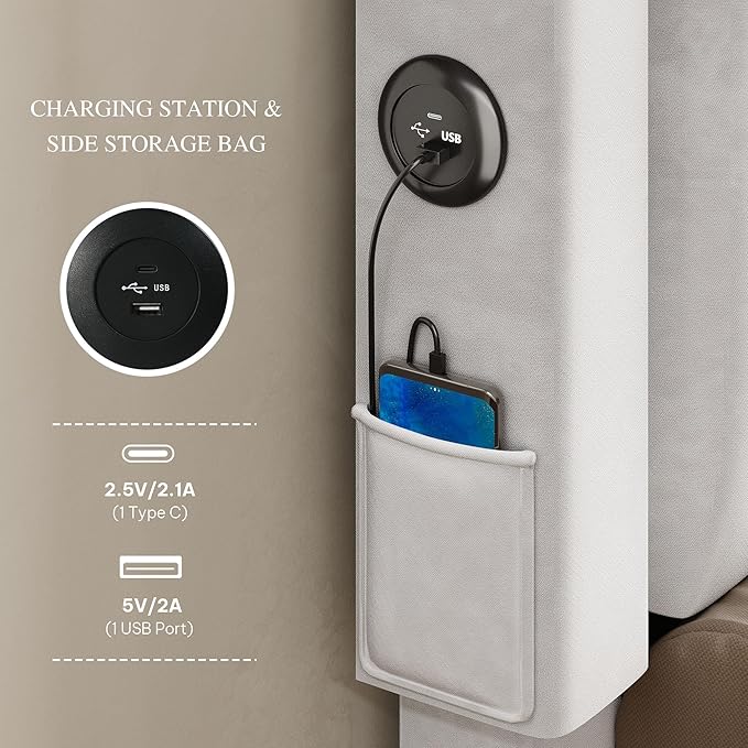 DWVO Queen Size Bed Frame with Adjustable Headboard, 4 Storage Drawers and RGB LED Lights, Velvet Upholstered Platform Bed with USB Ports, No Box Spring Needed, Fast Assembly, Noise-Free, White