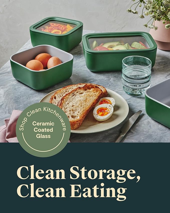 Caraway 13pc Glass Food Storage Container Set - Easy to Store, Non Toxic Lunch Box - with Glass Lids - Includes Storage Organizer - Perracotta