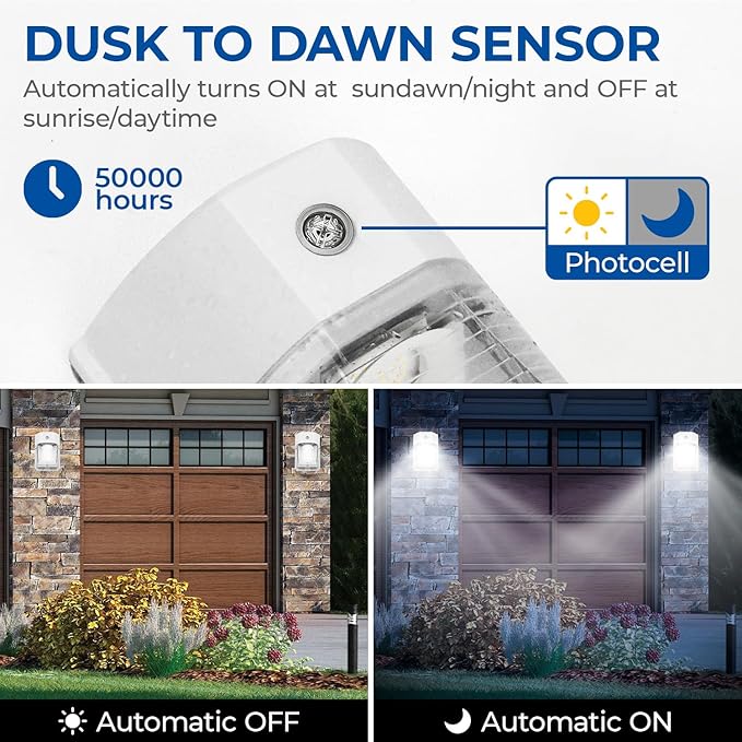 CINOTON 26W LED Wall Pack Light with Dusk to Dawn Sensor, 3000LM [100-277Vac] LED Wall Lights IP65 Waterproof Outdoor Security Flood Lighting for Garage Warehouse Garden 5000K-Daylight 2 Pack