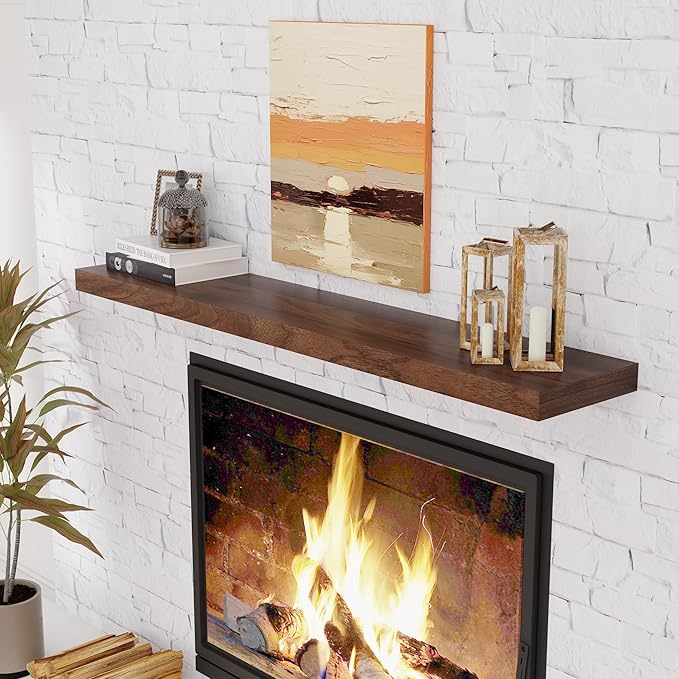 Fun Memories 55 Inch Floating Shelves for Wall, 55x9.3 Large Floating Shelf for Bedroom, Kitchen, Bathroom, Wall Mounted Rustic Wood Shelves with Invisible Bracket for Books, Decor, Walnut