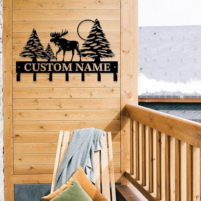 Personalized Custom Name Forest Deer Wall Keys Hooks,Metal Forest Deer Art Clothes Hooks,Metal Forest Deer Wall Home Storage Decorative,For Front Door, Hallway, Kitchen, Bedroom,Keys,Hats (Style C)