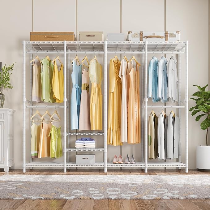 VIPEK V40 Wire Garment Rack Heavy Duty Clothes Racks for Hanging Clothes, Multi-Functional Bedroom Clothing Racks Freestanding Closet Wardrobe Rack, 76" L x 15.7" W x 76.4" H, Max Load 1110lbs, White