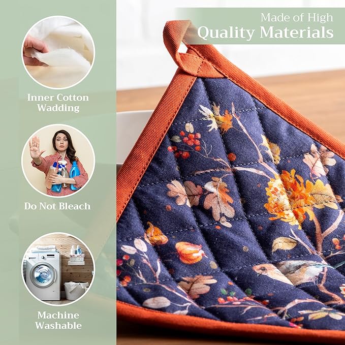 Maison d' Hermine Pot Holders Set 100% Cotton Heat Resistant Potholders 8" x 8" Hot Pads with Loop for Thanksgiving Christmas Decorations BBQ Baking Handling Hot Pans (Pack of 2, Kelim - Infinity)