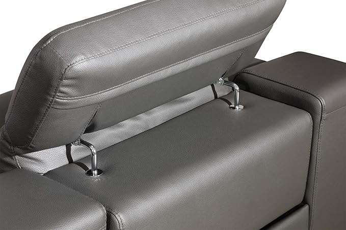 Blackjack Furniture Venice Top Grain Italian Leather Power Recliner Chair with Adjustable Headrest Modern Luxury Seating for Living Room Lounge, Dark Grey