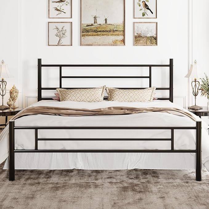 SHA CERLIN 14 Inch King Size Metal Bed Frame with Iron-Art Headboard and Footboard,Under Bed Storage Space,Platform Bed with Metal Slats Support,Easy Assembly,Noise Free,No Box Spring Needed,Black