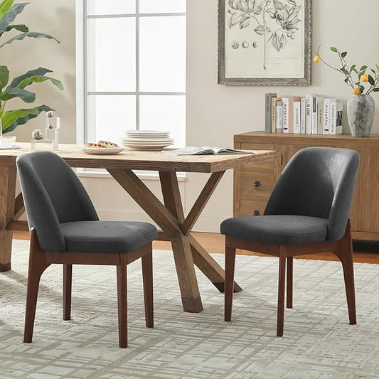 VKNOW Modern Dining Chairs Set of 2, Faux Leather Kitchen Chairs with Wood Legs, Upholstered Side Chair for Kitchen Dining Room, Black