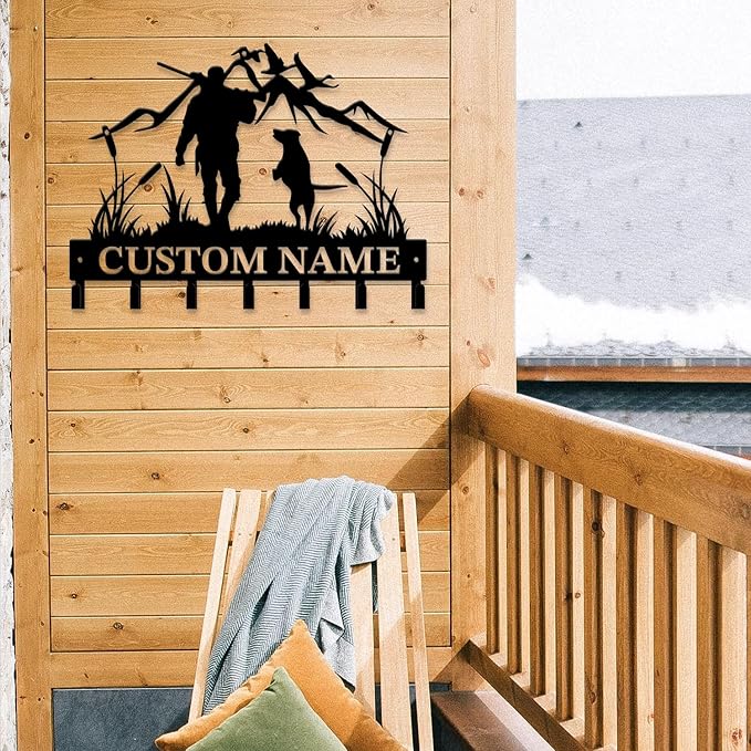 Personalized Custom Name Hunting Deer Wall Key Hooks,Metal Hunting Art Clothes Hooks,Metal Hunting Wall Home Storage Decorative,Hunter For Front Door, Hallway, Kitchen, Bedroom,Keys,Hats (Style B)
