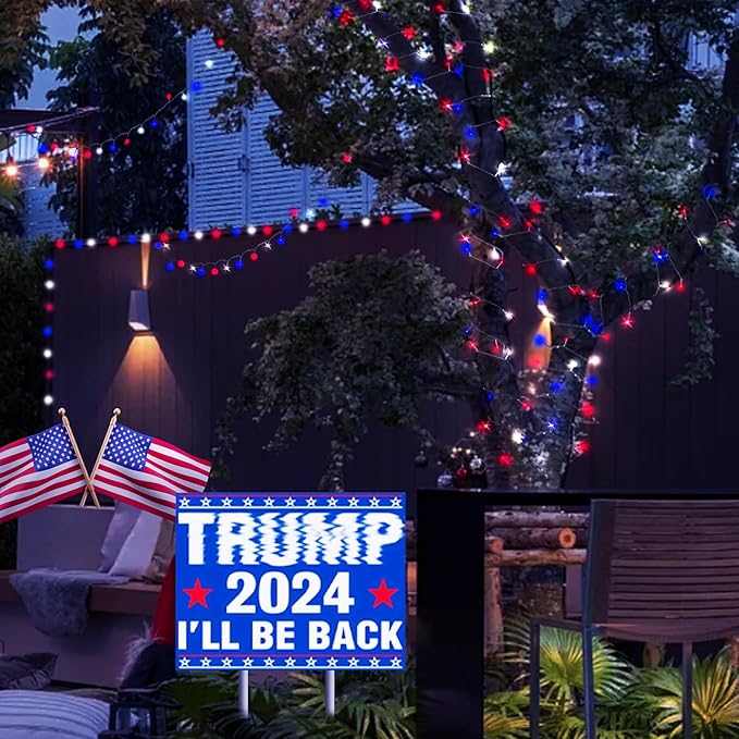 Kwaiffeo 4th of July Decorations Outdoor, 100FT 300LED Red White and Blue String Lights for Independence National Memorial Day, Flag Lights for 2024 President Election Campaign, 1 Pack