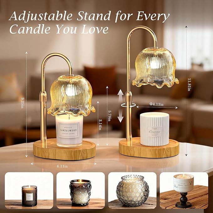 Candle Warmer Lamp with Timer Gifts for Mom, Adjustable Height Vintage Wax Warmer Lamp for Scented Candles Modern Farmhouse Decor, House Warming Gifts New Home Essentials